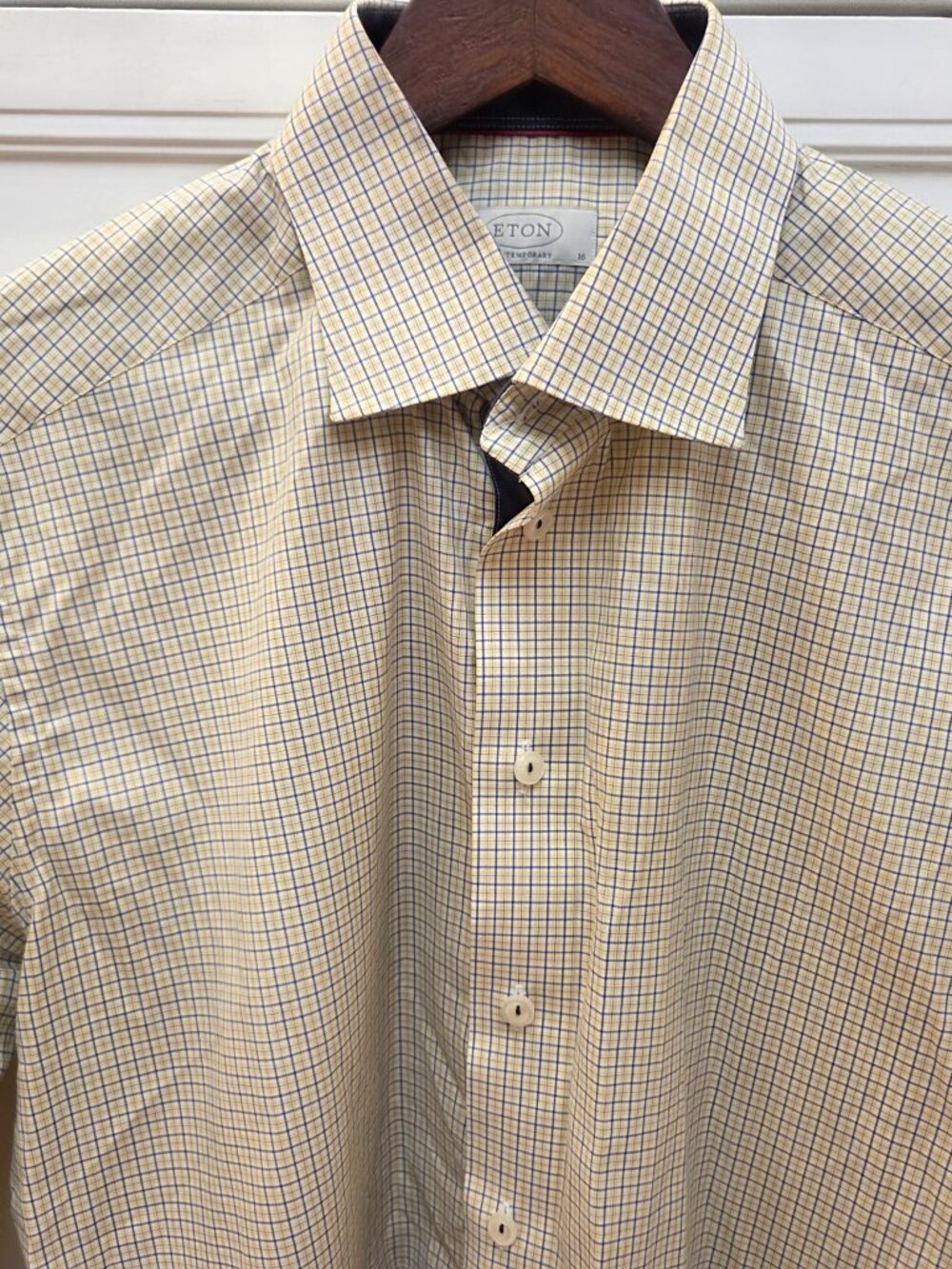 Eton Yellow and Blue Plaid Pattern Contemporary Fit Shirt (16) (free tie)